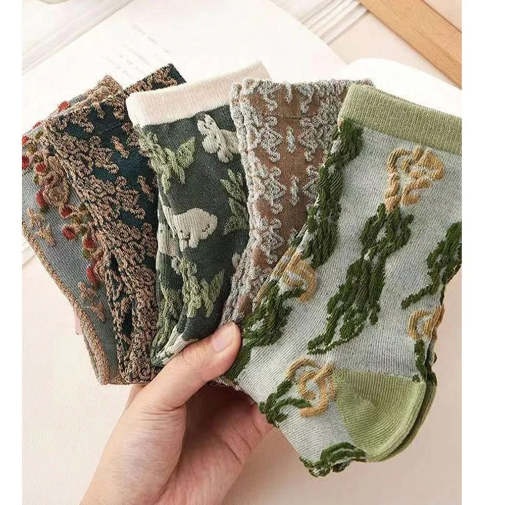 Vintage Look Textured Multicolor Mid Length Socks Set